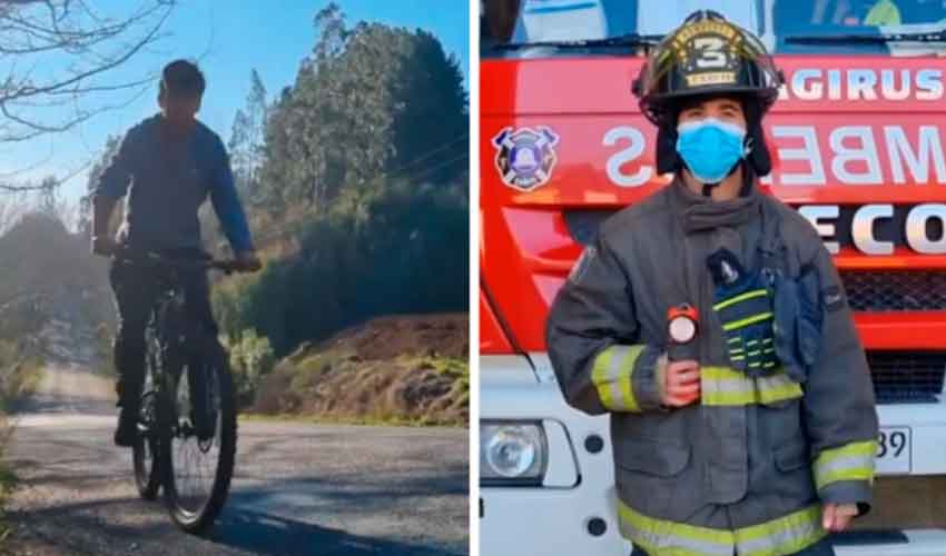 Joven bombero se traslada en bicicleta a cubrir emergencias