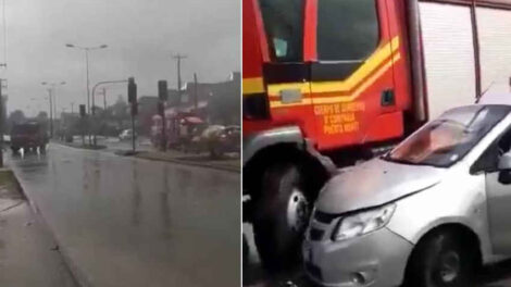 Fuerte choque entre auto y carro de Bomberos en Puerto Montt