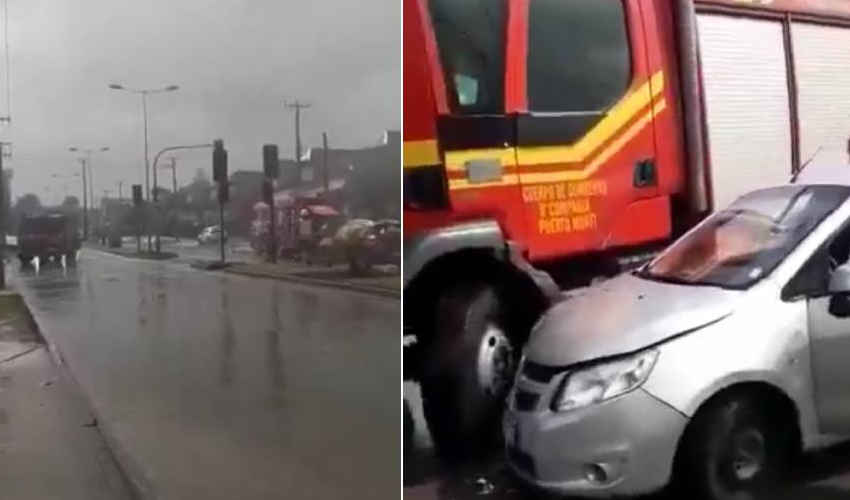 Fuerte choque entre auto y carro de Bomberos en Puerto Montt