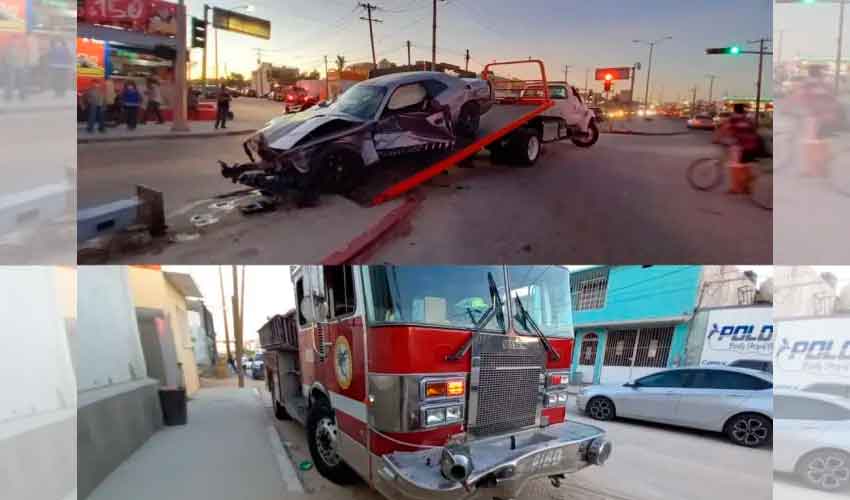 Fuerte accidente entre camión de bomberos y vehículo