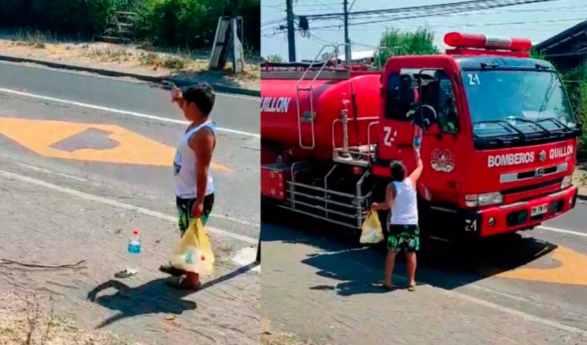 Niño se vuelve viral al regalar agua a Bomberos que combaten incendio